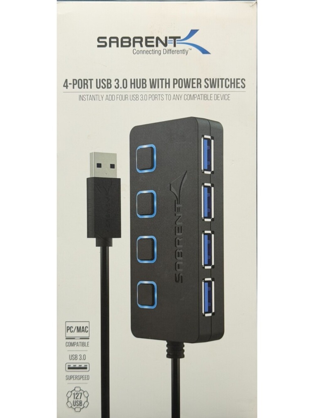 Sabrent 4-Port USB 3.0 Hub with Individual Power Switches & LEDs HB-UM43 PC Mac